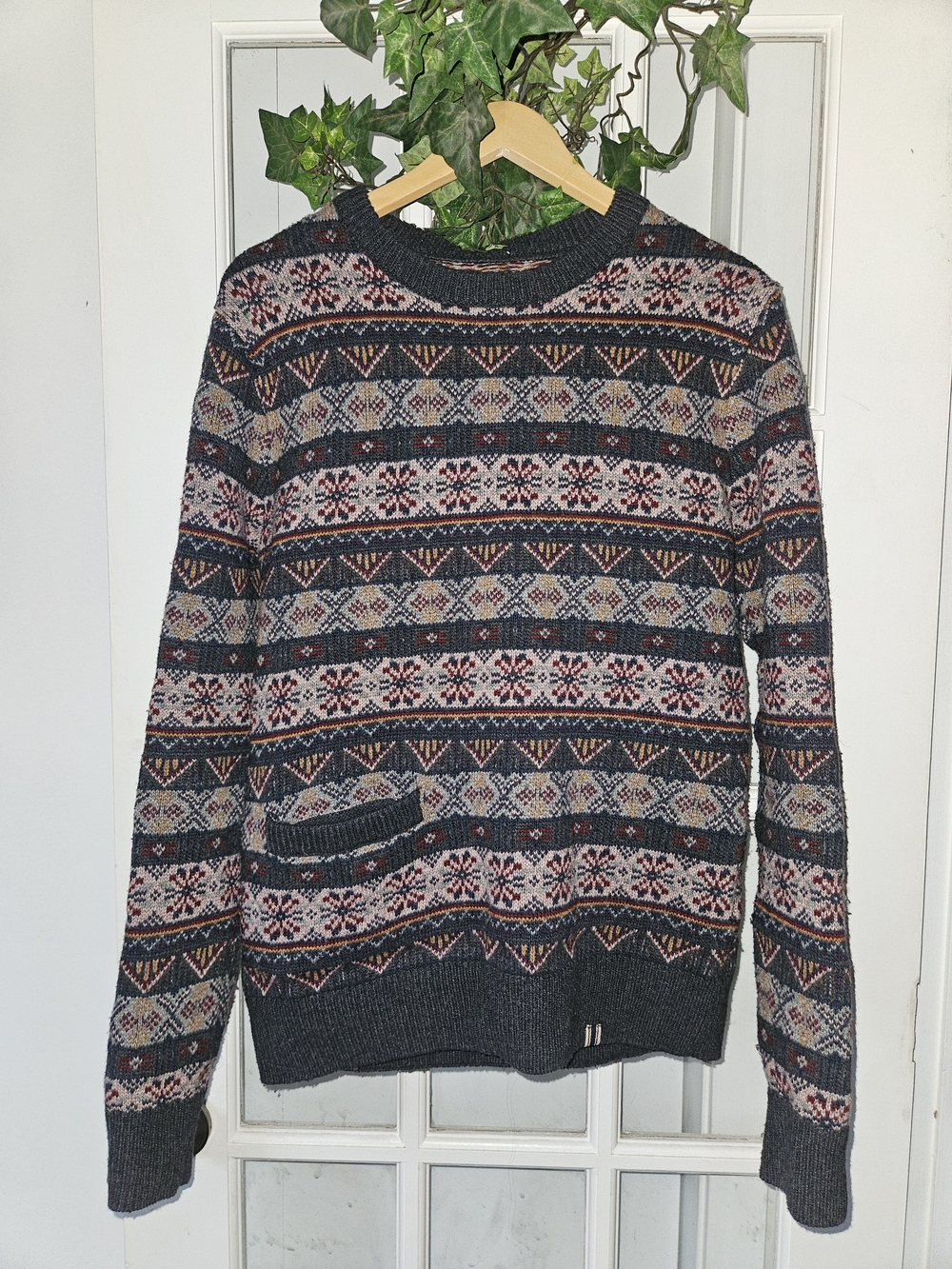 Bellfield Grandpa Fair Isle Crewneck Sweater With Elboq Patches